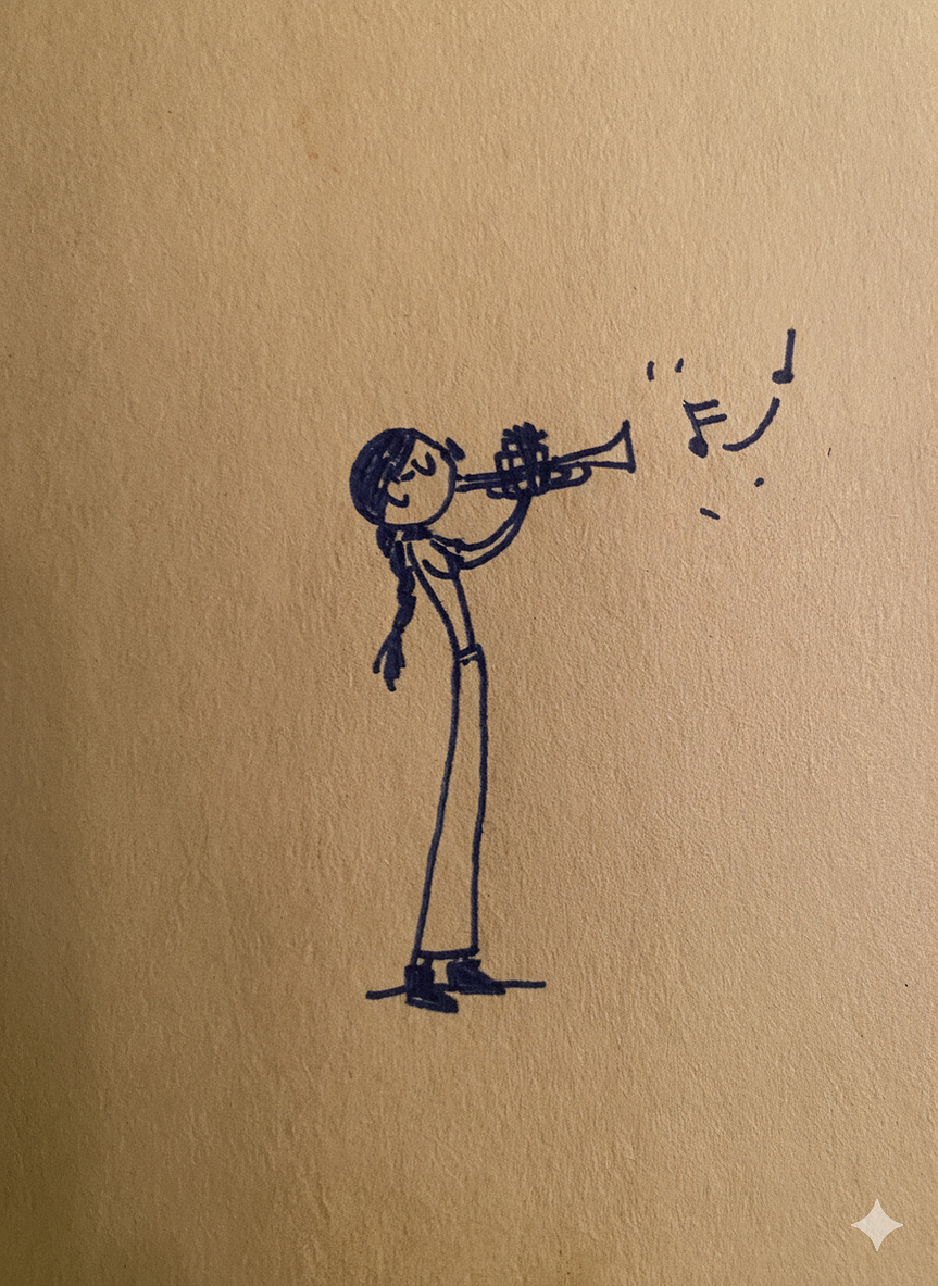 Playing the trumpet